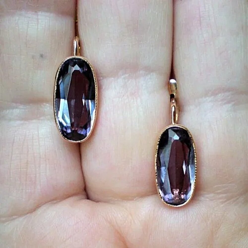 Vintage Russian Russia USSR 14K 583 Rose Pink Gold Alexandrite Dangle EARRINGS - Picture 7 of 8